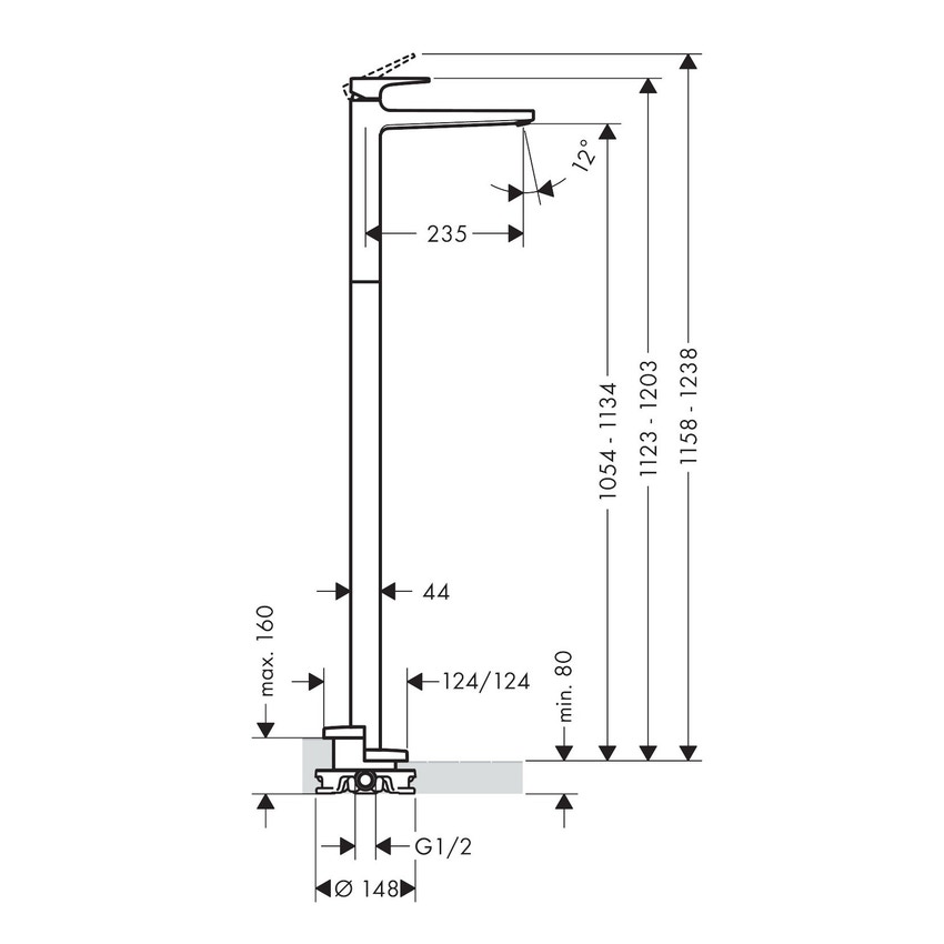 Immagine di Hansgrohe METROPOL miscelatore monocomando lavabo, a pavimento, con maniglia a leva, senza scarico e saltarello, finitura cromo 32530000