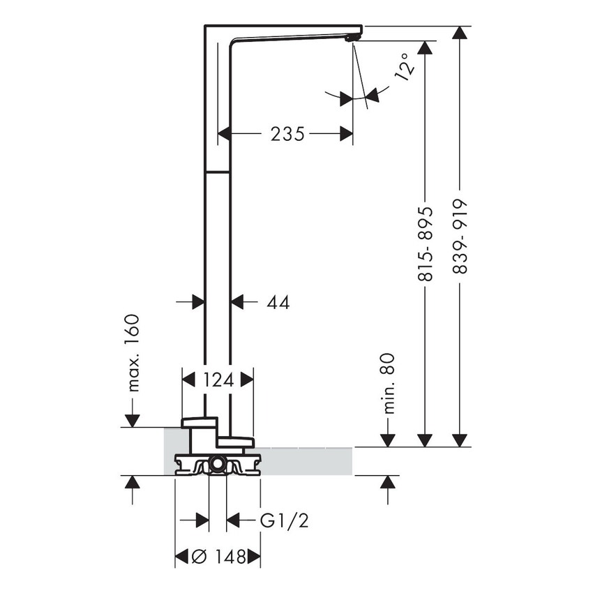 Immagine di Hansgrohe METROPOL miscelatore monocomando lavabo, a pavimento, con maniglia a staffa, senza scarico e saltarello, finitura cromo 32531000