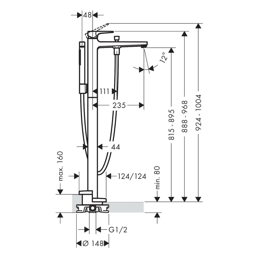 Immagine di Hansgrohe METROPOL miscelatore monocomando per vasca, a pavimento, con maniglia a leva, finitura cromo 32532000