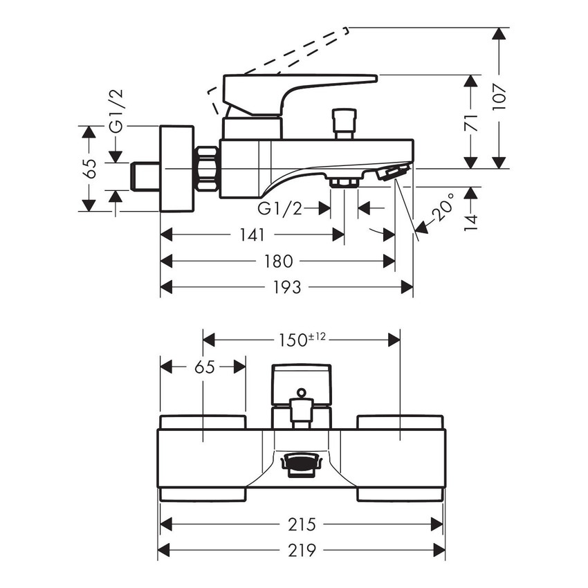 Immagine di Hansgrohe METROPOL miscelatore monocomando per vasca, esterno, con maniglia a leva, finitura cromo 32540000