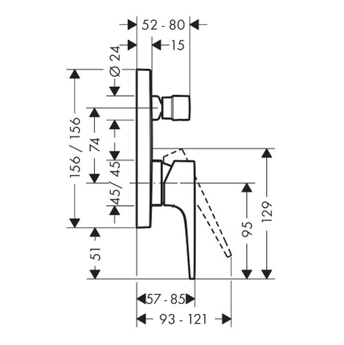 Immagine di Hansgrohe METROPOL miscelatore monocomando vasca, ad incasso, con maniglia a leva, finitura cromo 32545000