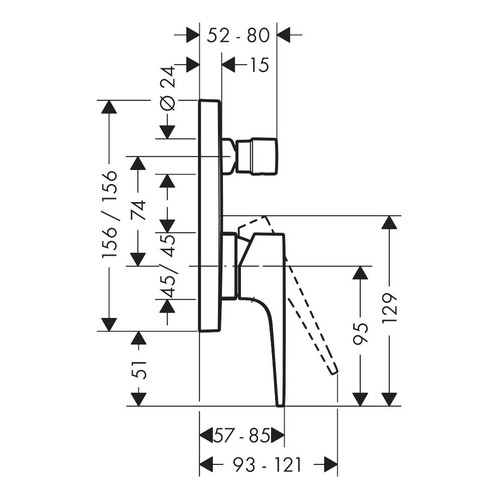 Immagine di Hansgrohe METROPOL miscelatore monocomando vasca, ad incasso, con maniglia a leva, finitura cromo 32546000