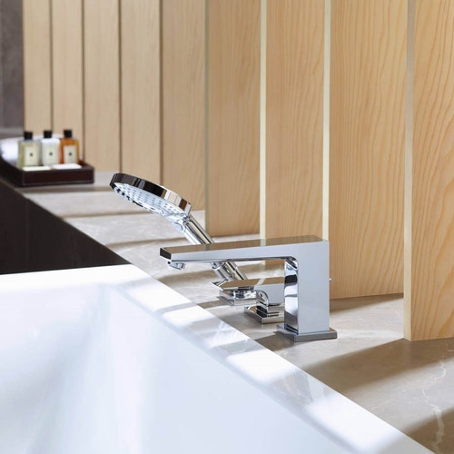 Immagine di Hansgrohe METROPOL rubinetteria 3 fori monocomando, bordo vasca, con maniglia a leva e Secuflex, finitura cromo 32550000