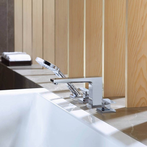 Immagine di Hansgrohe METROPOL rubinetteria 3 fori, monocomando, bordo vasca, con maniglia a staffa e Secuflex, finitura cromo 32552000