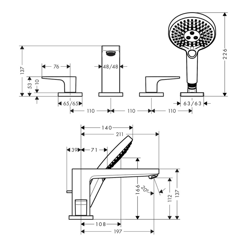 Immagine di Hansgrohe METROPOL rubinetteria 4 fori, bordo vasca, con maniglia a leva, finitura cromo 32553000