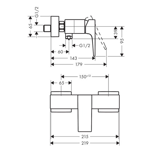 Immagine di Hansgrohe METROPOL miscelatore monocomando doccia, esterno, con maniglia a leva, finitura cromo 32560000