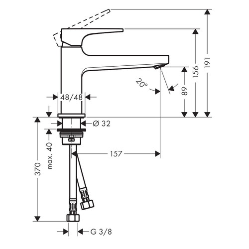 Immagine di Hansgrohe METROPOL miscelatore monocomando lavabo 100, con maniglia a staffa e piletta push-open, finitura cromo 74502000