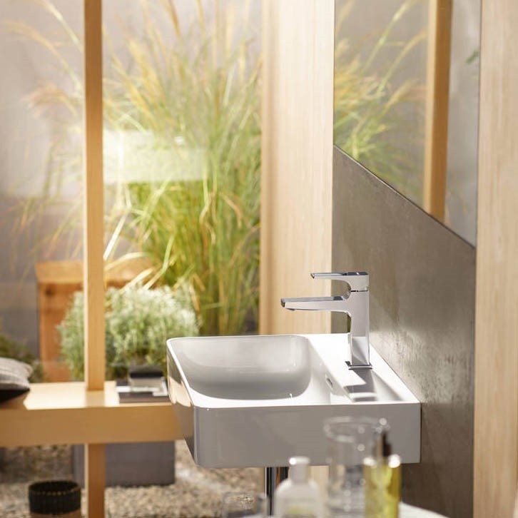 Immagine di Hansgrohe METROPOL miscelatore monocomando lavabo 110, con maniglia a staffa, scarico e saltarello, finitura cromo 74506000