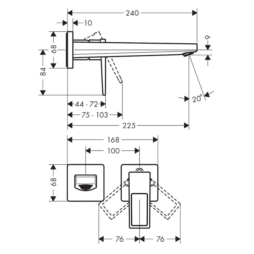 Immagine di Hansgrohe METROPOL miscelatore monocomando lavabo, ad incasso a parete, con maniglia a staffa, con bocca erogazione 22.5 cm, finitura cromo 74526000
