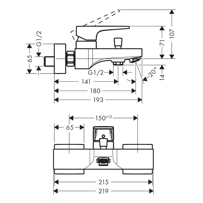 Immagine di Hansgrohe METROPOL miscelatore monocomando vasca, esterno, con maniglia a staffa, finitura cromo 74540000