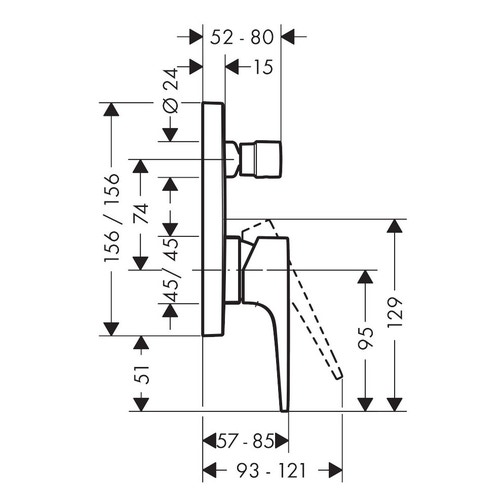 Immagine di Hansgrohe METROPOL miscelatore monocomando vasca, ad incasso, con maniglia a staffa, finitura cromo 74545000