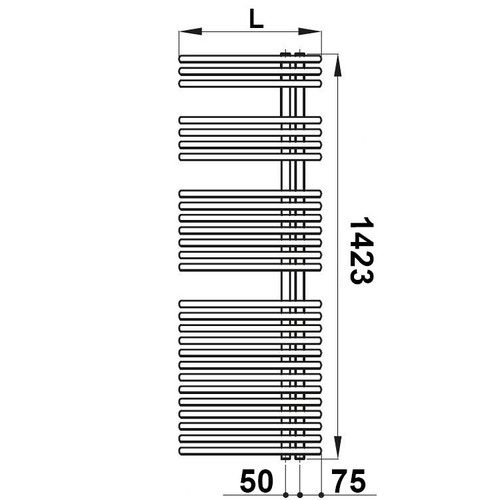 Immagine di Irsap FUNKY scaldasalviette, 27 tubi, 3 intervalli, H.142,3 L.50 P.6,2 cm, attacco destro, colore nero finitura opaco FRL050BK1IR01NNN
