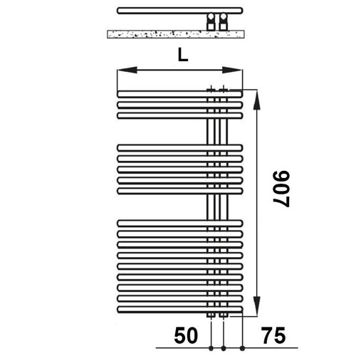 Immagine di Irsap FUNKY scaldasalviette, 17 tubi, 2 intervalli, H.90,7 L.50 P.6,2 cm, attacco destro, colore nero finitura opaco FRS050BK1IR01NNN