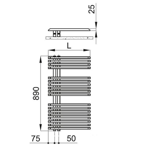 Immagine di Irsap JAZZ scaldasalviette attacco sinistro, 18 tubi, 2 intervalli, H.89 L.50 P.6,7 cm, colore bianco JLS050B01IR01NNN03
