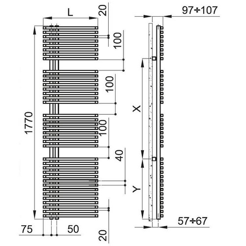 Immagine di Irsap JAZZ scaldasalviette attacco sinistro, 38 tubi, 3 intervalli, H.177 L.60 P.6,7 cm, colore bianco JLG060B01IR01NNN03