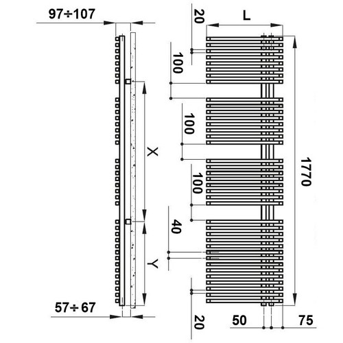 Immagine di Irsap JAZZ scaldasalviette attacco destro, 38 tubi, 3 intervalli, H.177 L.50 P.6,7 cm, colore bianco JRG050B01IR01NNN01