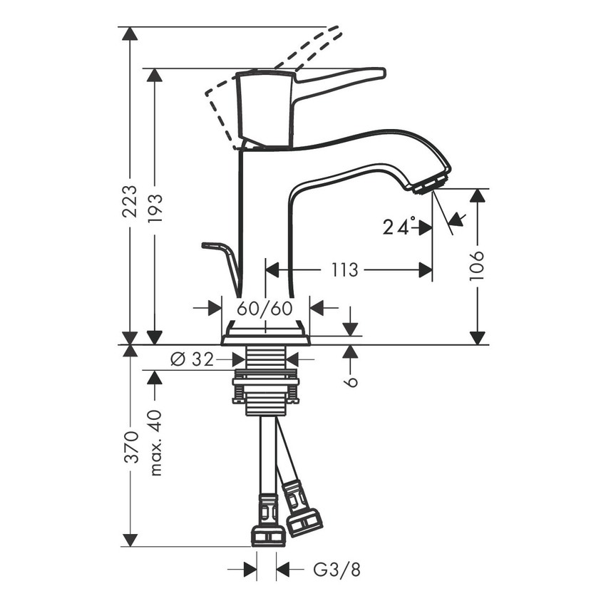 Immagine di Hansgrohe METROPOL CLASSIC miscelatore monocomando lavabo H.19 cm 110, con maniglia a leva, scarico e saltarello, finitura cromo 31300000