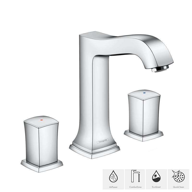 Immagine di Hansgrohe METROPOL CLASSIC rubinetteria 3 fori lavabo 160 con maniglia zero scarico e saltarello finitura cromo 31305000