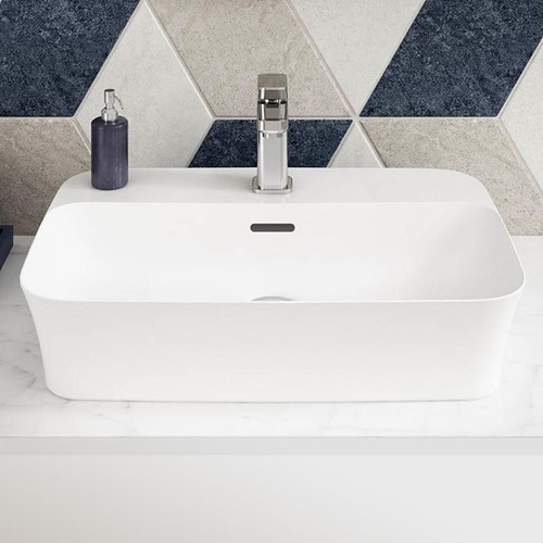 Immagine di Ideal Standard IPALYSS lavabo da appoggio 55 cm monoforo, con troppopieno, colore bianco seta finitura opaco E2077V1