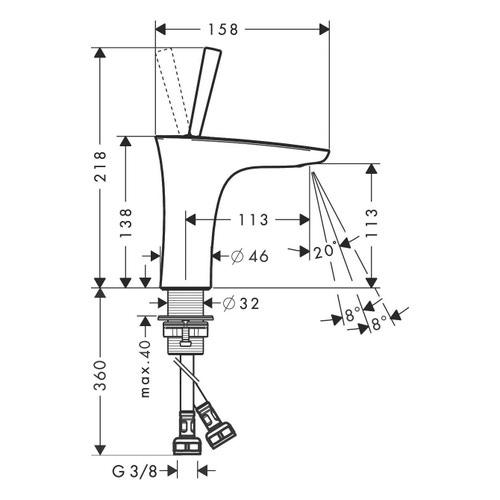 Immagine di Hansgrohe PURAVIDA miscelatore monocomando lavabo H.22 cm 110, con piletta push-open, finitura cromo e bianco 15070400