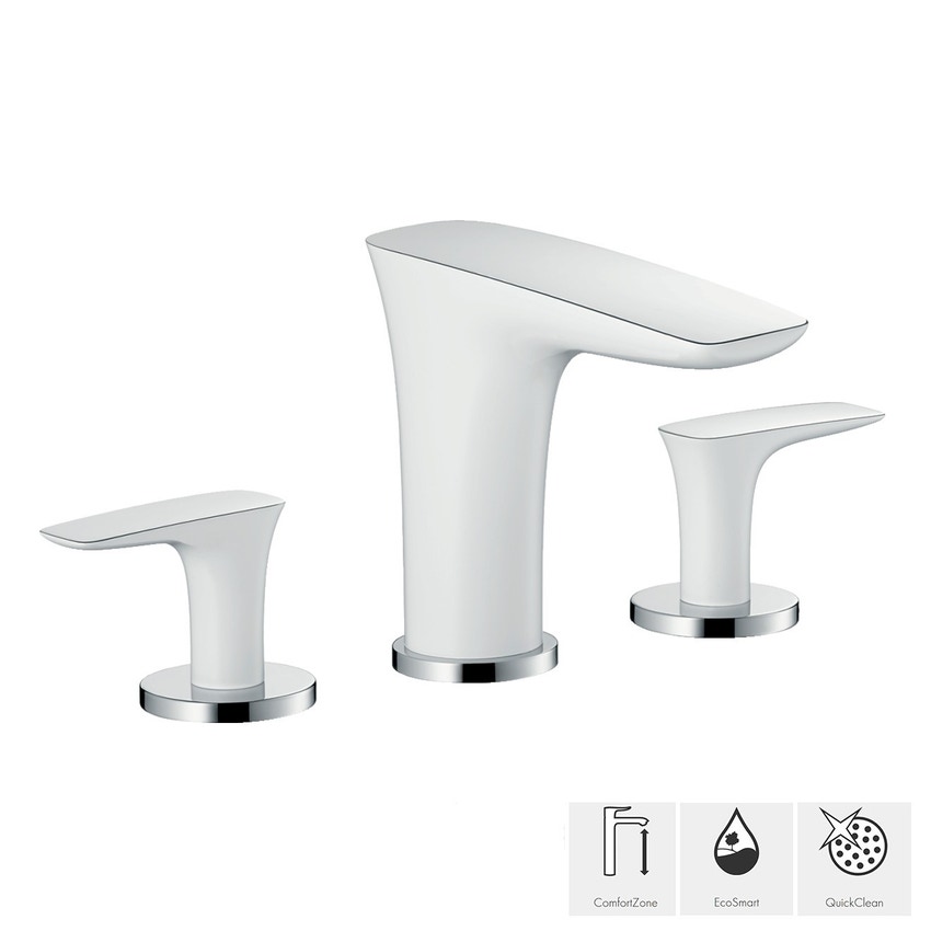 Immagine di Hansgrohe PURAVIDA rubinetteria 3 fori lavabo 100 basso con push-open finitura bianco/cromo 15073400