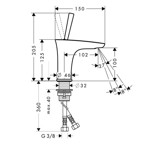 Immagine di Hansgrohe PURAVIDA miscelatore monocomando lavabo H.21 cm 100, lavamani con piletta push-open, finitura cromo 15075000