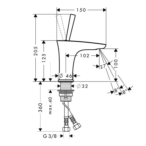 Immagine di Hansgrohe PURAVIDA miscelatore monocomando lavabo H.21 cm 100, lavamani con piletta push-open, finitura cromo e bianco 15075400