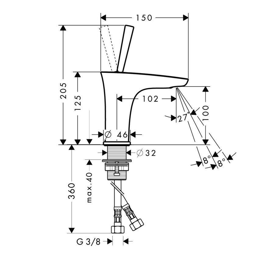 Immagine di Hansgrohe PURAVIDA miscelatore monocomando lavabo H.21 cm 100, lavamani con piletta push-open, finitura cromo e bianco 15075400