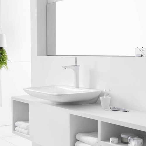 Immagine di Hansgrohe PURAVIDA miscelatore monocomando lavabo H.29 cm 200, con piletta push-open, finitura cromo e bianco 15081400