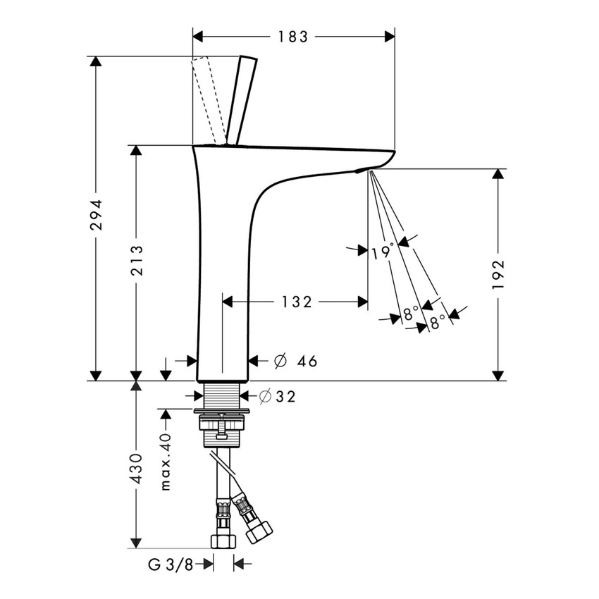 Immagine di Hansgrohe PURAVIDA miscelatore monocomando lavabo H.29 cm 200, con piletta push-open, finitura cromo e bianco 15081400