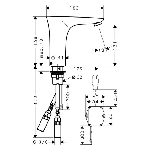 Immagine di Hansgrohe PURAVIDA miscelatore elettronico lavabo, con regolazione temperatura e trasformatore 230 V, finitura cromo 15172000