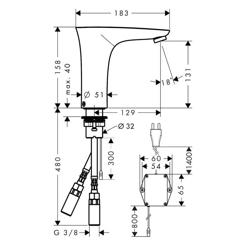 Immagine di Hansgrohe PURAVIDA miscelatore elettronico lavabo, con regolazione temperatura e trasformatore 230 V, finitura cromo 15172000
