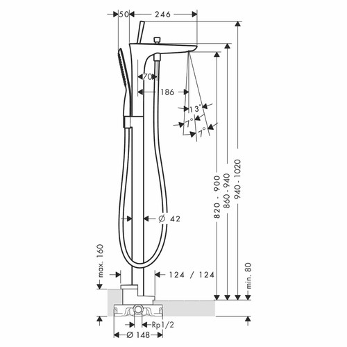 Immagine di Hansgrohe PURAVIDA miscelatore monocomando vasca, a pavimento, finitura cromo e bianco 15473400