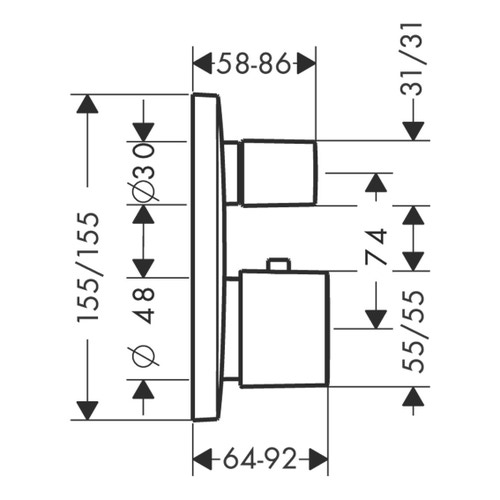 Immagine di Hansgrohe PURAVIDA miscelatore termostatico, ad incasso, con valvola d'arresto e deviatore, finitura cromo 15771000