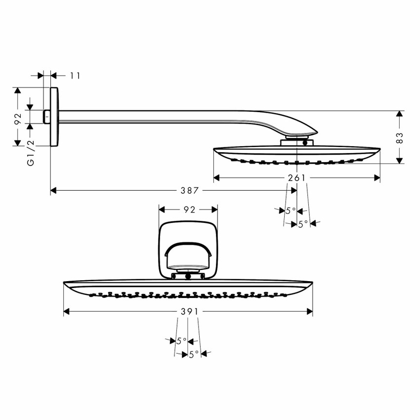 Immagine di Hansgrohe PURAVIDA soffione doccia 400, 1 jet, con braccio doccia, finitura cromo 27437000