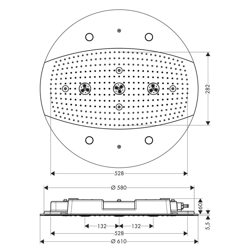 Immagine di Hansgrohe RAINDANCE RAINMAKER soffione doccia 600, 3 jet, con illuminazione, finitura cromo 26117000