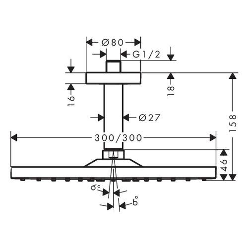 Immagine di Hansgrohe RAINDANCE E soffione doccia 300, 1 jet, con connessione soffitto, finitura cromo 26250000