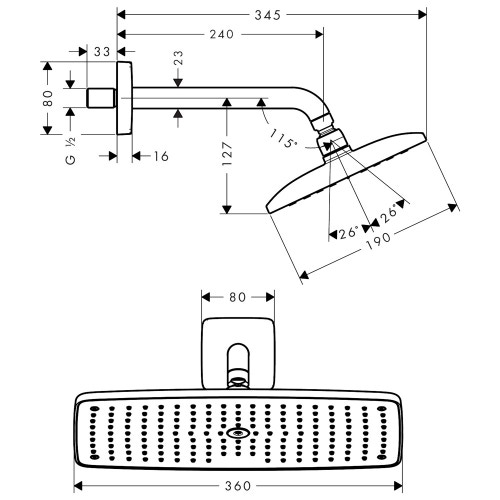 Immagine di Hansgrohe RAINDANCE E soffione doccia 360, 1 jet, con braccio doccia P.34,5 cm, finitura cromo 27371000