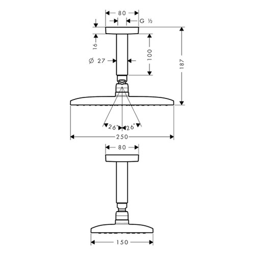 Immagine di Hansgrohe RAINDANCE E soffione doccia 240, 1 jet, con connessione soffitto, finitura cromo 27380000