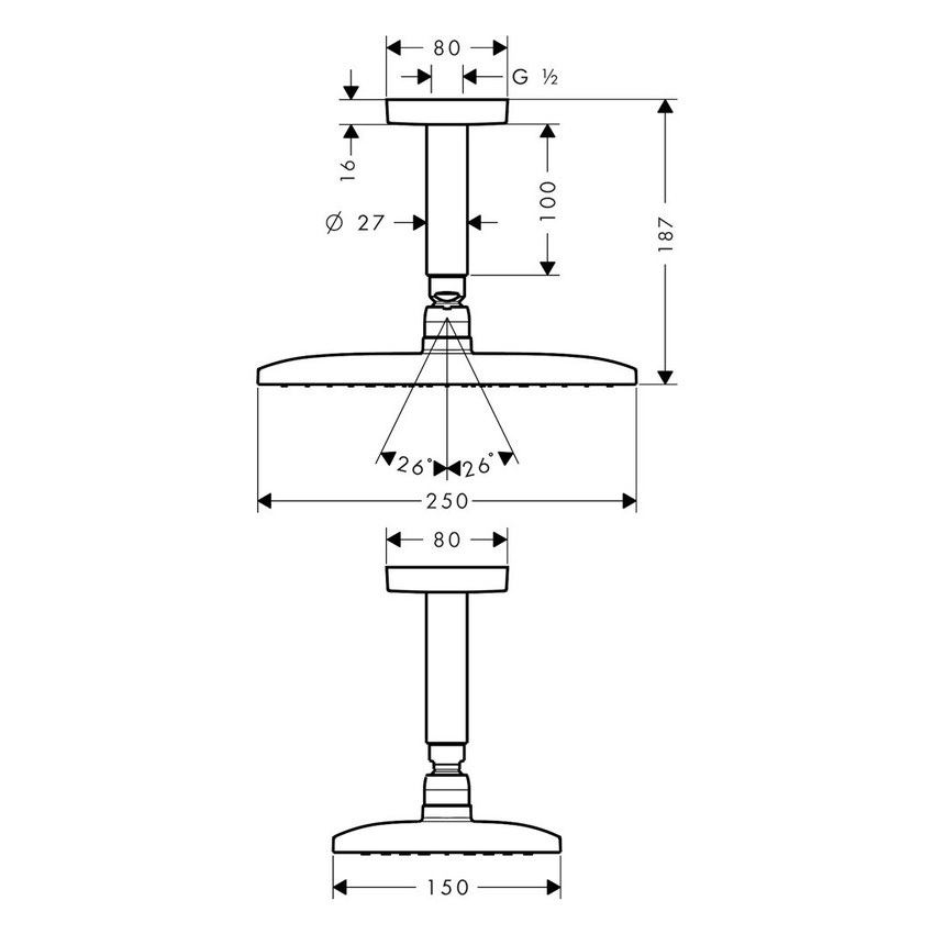 Immagine di Hansgrohe RAINDANCE E soffione doccia 240, 1 jet, con connessione soffitto, finitura cromo 27380000