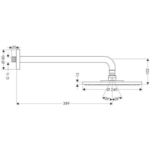Immagine di Hansgrohe RAINDANCE S soffione doccia 240, 1 jet, con braccio doccia, finitura cromo 27474000