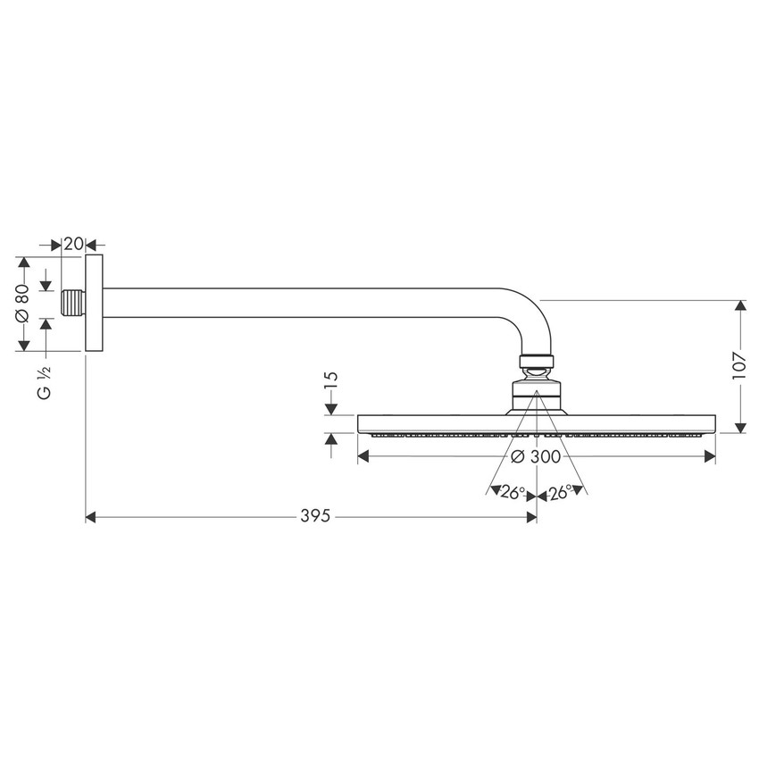 Immagine di Hansgrohe RAINDANCE S soffione doccia 300, 1 jet, con braccio doccia 39 cm, finitura cromo 27493000
