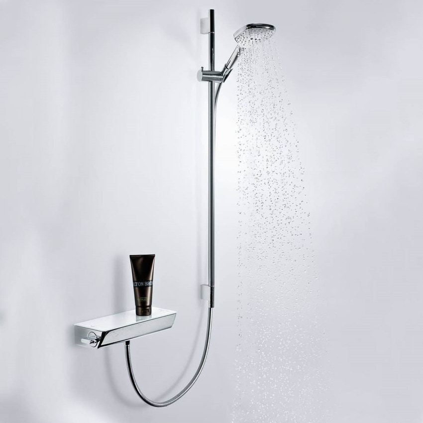 Immagine di Hansgrohe RAINDANCE SELECT E set doccia 120, 3 jet, EcoSmart 9 l/min, con asta doccia 90 cm e portasapone, finitura cromo 26623000