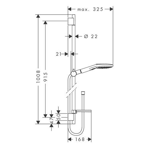 Immagine di Hansgrohe RAINDANCE SELECT E set doccia 120, 3 jet, EcoSmart 9 l/min, con asta doccia 90 cm e portasapone, finitura cromo 26623000