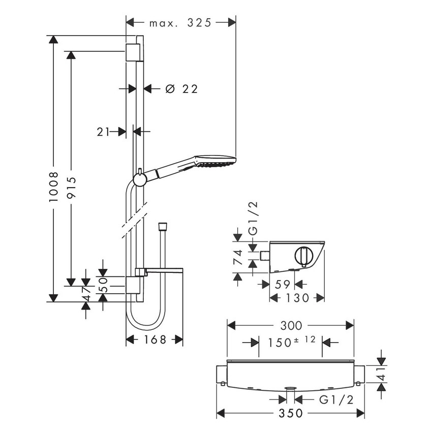 Immagine di Hansgrohe RAINDANCE SELECT E sistema doccia esterno 120, con termostatico Ecostat Select e asta doccia 90 cm, finitura cromo 27039000