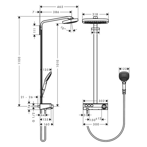 Immagine di Hansgrohe RAINDANCE SELECT E showerpipe 200, 3 jet, con Showertablet select 300, finitura cromo 27127000