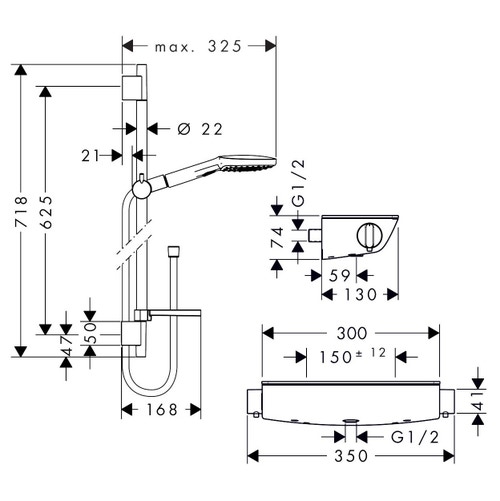 Immagine di Hansgrohe RAINDANCE SELECT E sistema doccia esterno 120, con termostatico ShowerTablet Select e asta doccia 65 cm, finitura cromo 27038000