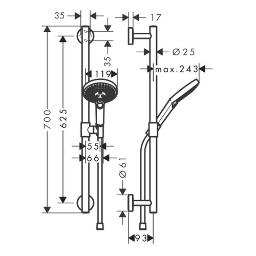 Immagine di Hansgrohe RAINDANCE SELECT S set doccia 120, 3 jet con asta doccia 65 cm, finitura cromo 26320000