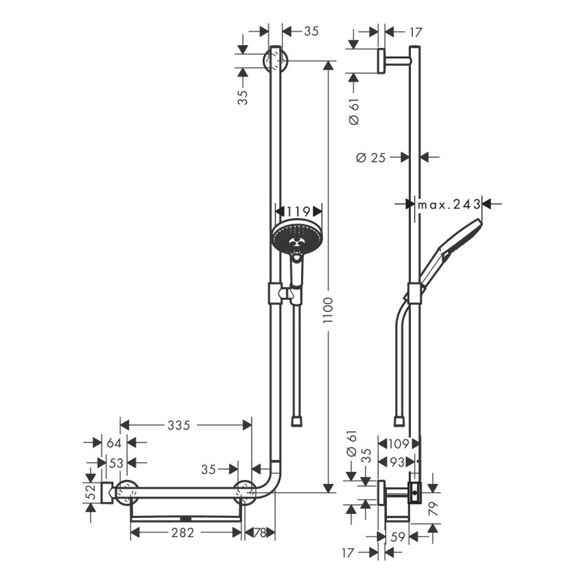 Immagine di Hansgrohe RAINDANCE SELECT S set doccia 120, 3 jet, con asta doccia 110 cm a destra, finitura cromo 26326000