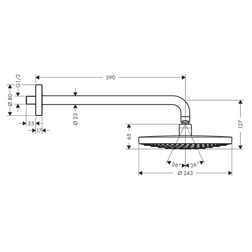 Immagine di Hansgrohe RAINDANCE SELECT S soffione doccia 240, 2 jet, con braccio doccia, finitura cromo e bianco 26466400